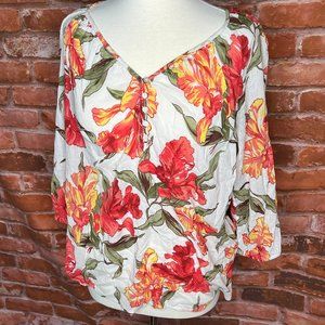 Chaps 3/4 Sleeve Floral Blouse